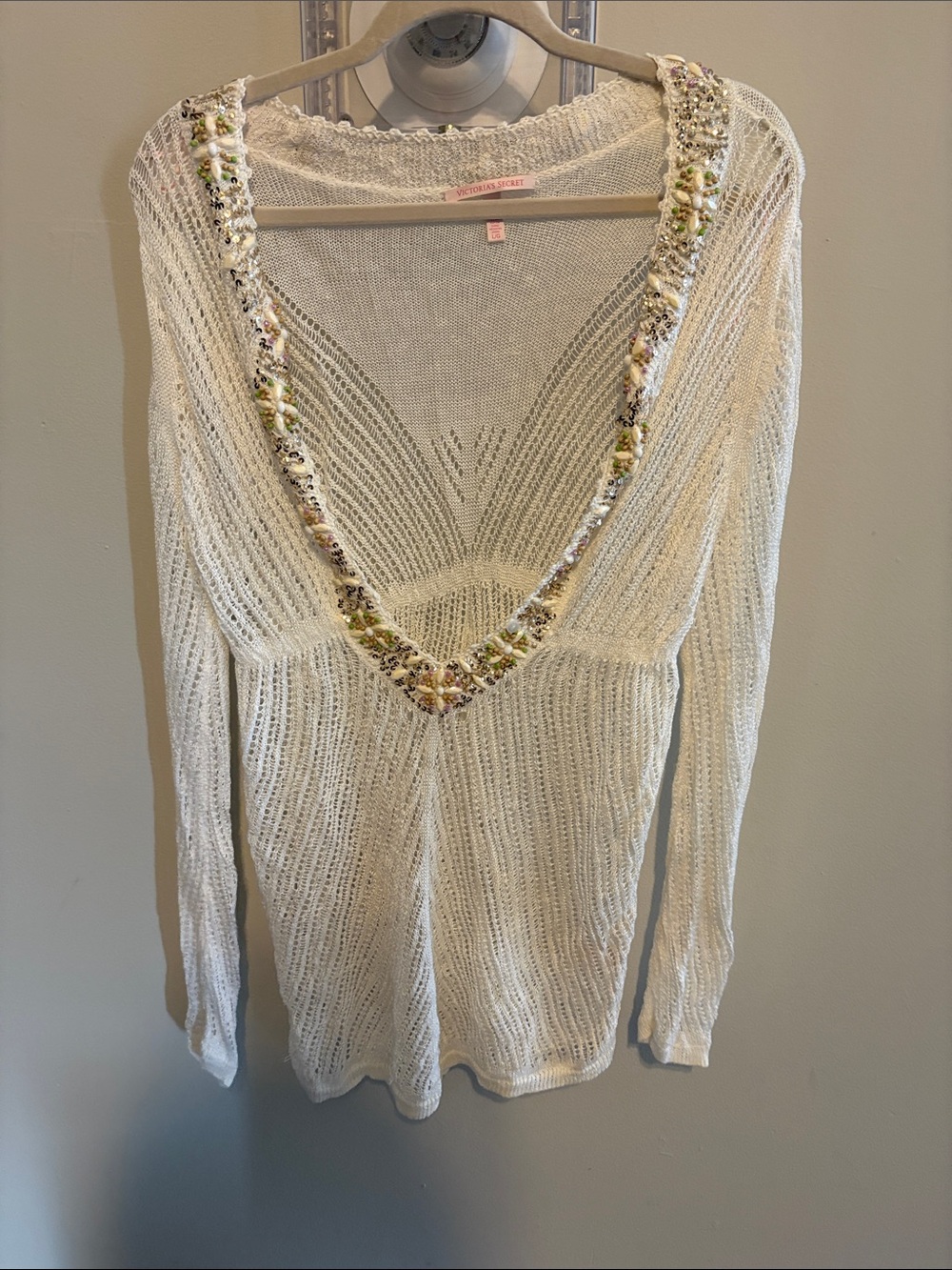 Vintage Victoria’s Secret Embellished V-Neck Open Knit Cover Up